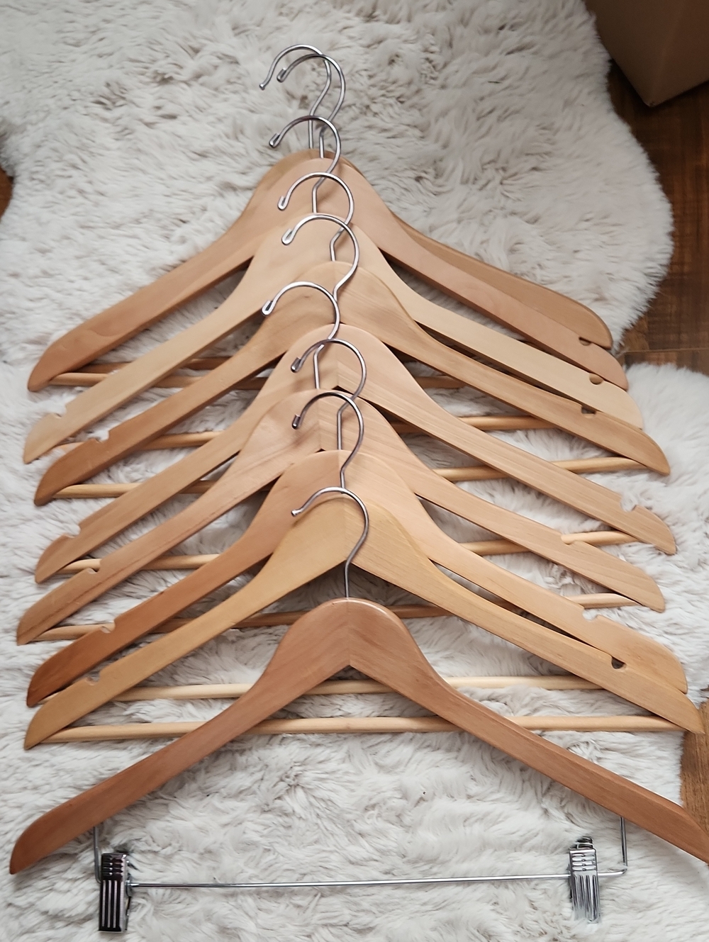 Set Of 8 Natural Wood Hangers + Bonus Pant Hanger